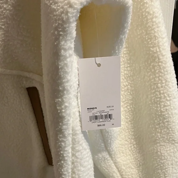 Croft & Barrow Cream Teddy Jacket with Tan Accents - Picture 8 of 8